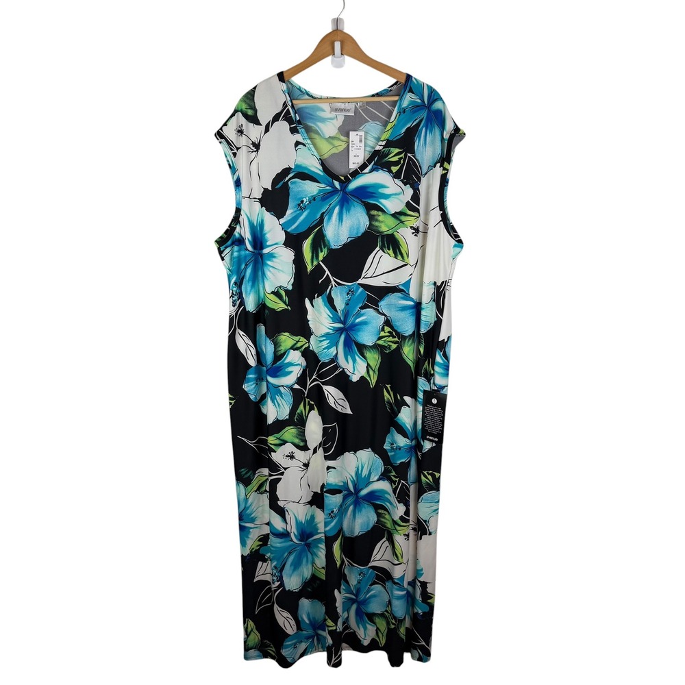 NWT Avenue Tropical Floral Maxi Dress Size 30/32 Hawaii Stretch Resort Vacation